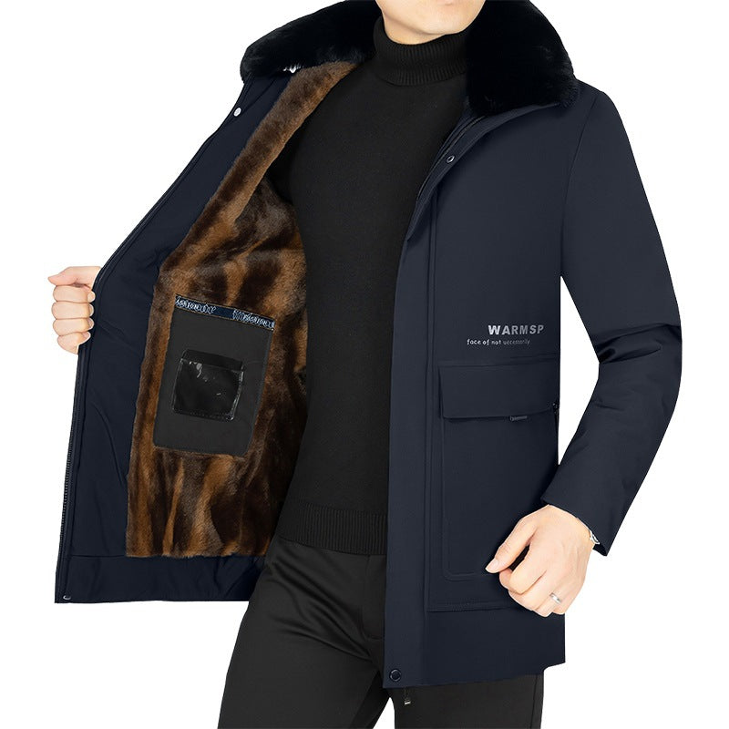 Men's Warming Short Coat with Removable Faux Fur Collar and Quilted Thermal Lining Mune Fashion