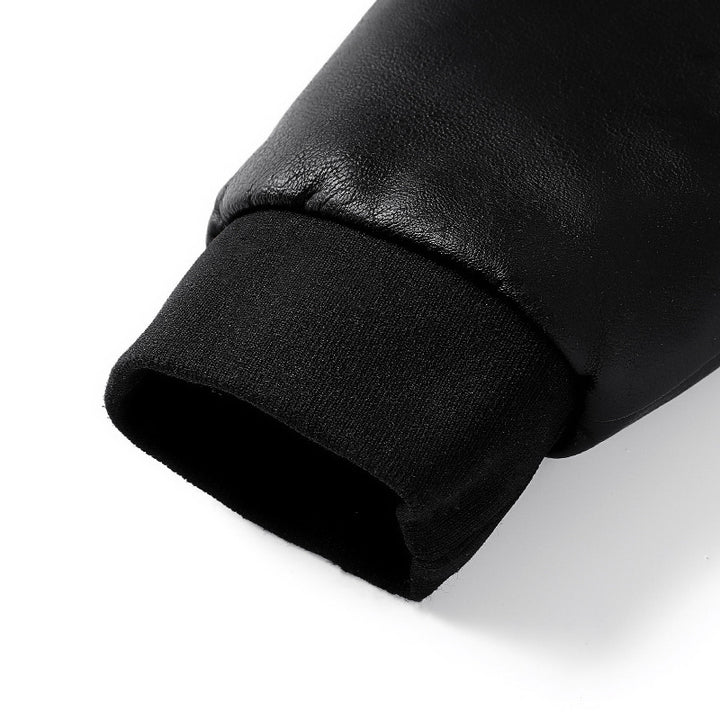 Men's faux leather bomber jacket with ribbed cuffs, stand-up collar and concealed zipper pockets Mune Fashion