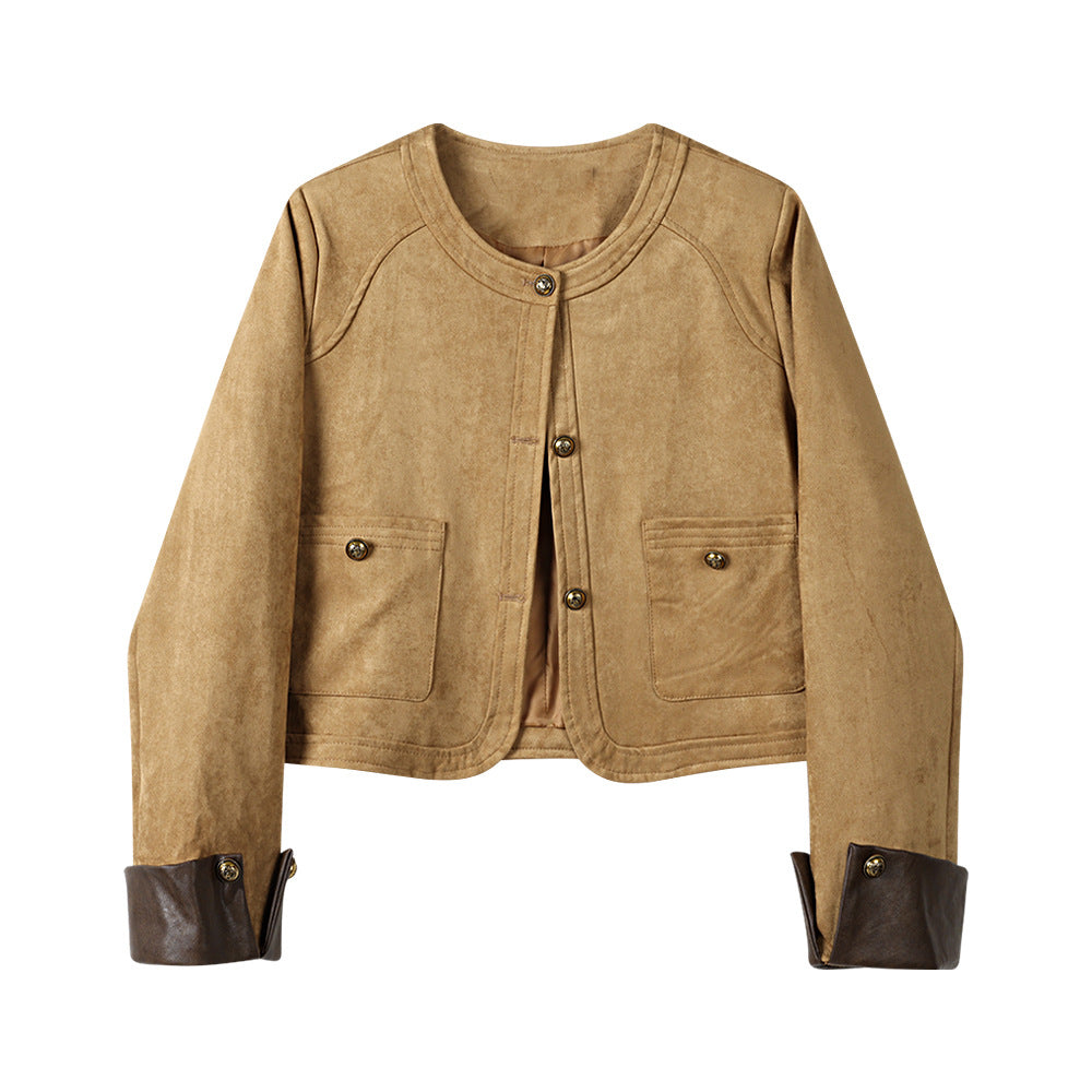 Women's Fashionable Suede Jacket with Pockets Mune Fashion