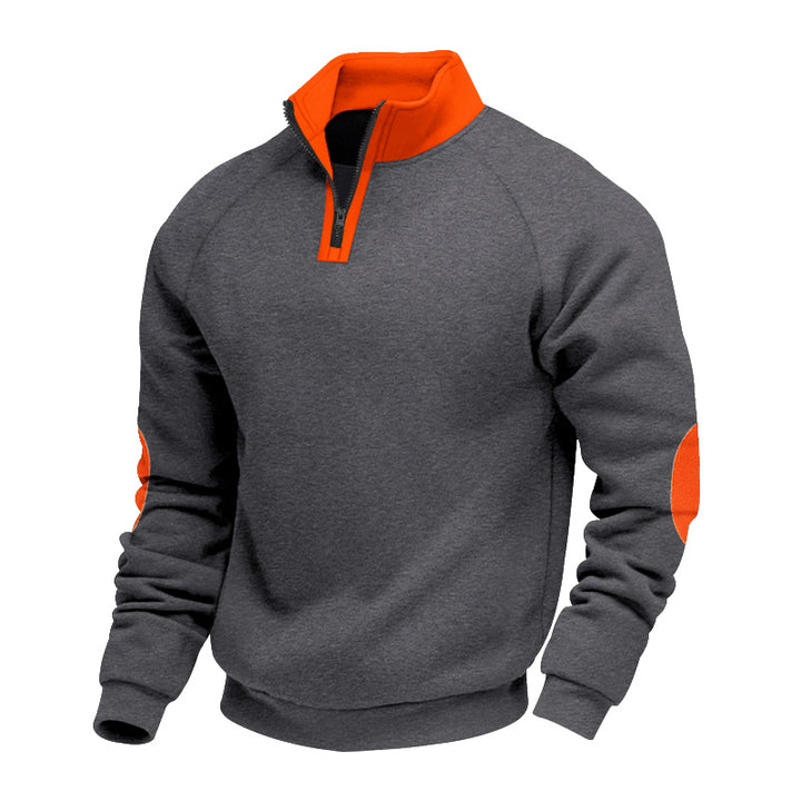 Men's half-zip fleece pullover with a high stand collar and contrasting elbow patches Mune Fashion