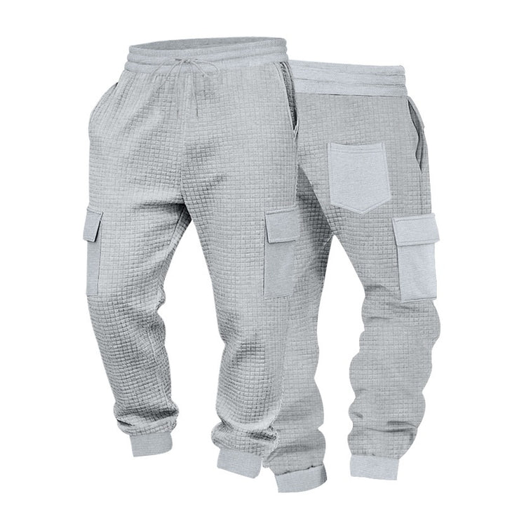 Men's Textured Waffle Cargo Joggers with Elastic Waistband and Multifunctional Pocket Design Mune Fashion