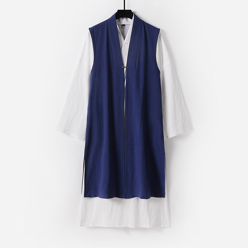 Ladies Long Sleeveless Kimono Vest with Minimalist Lines and Decorative Toggle Closure Mune Fashion