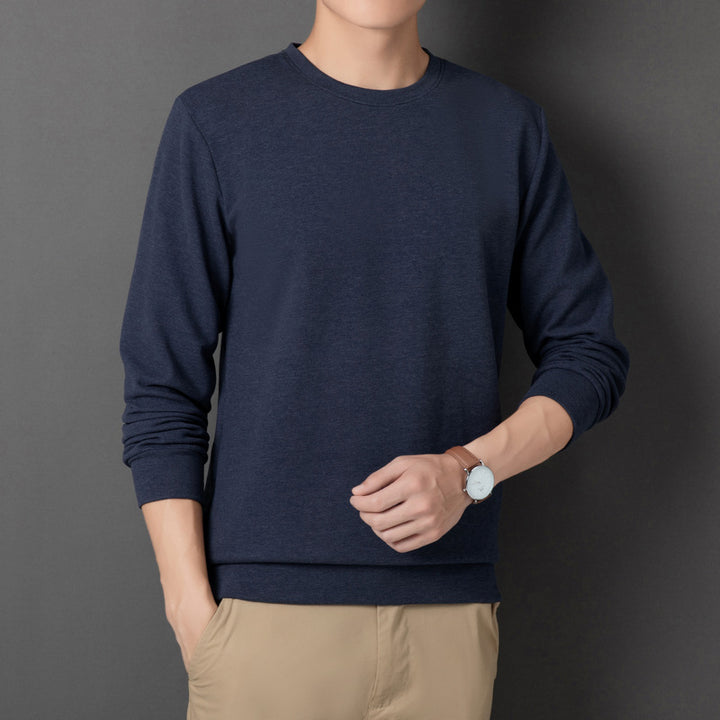 Men's Fine Crew Neck Sweatshirt made of Cotton Blend with Regular Fit and Ribbed Cuffs Mune Fashion