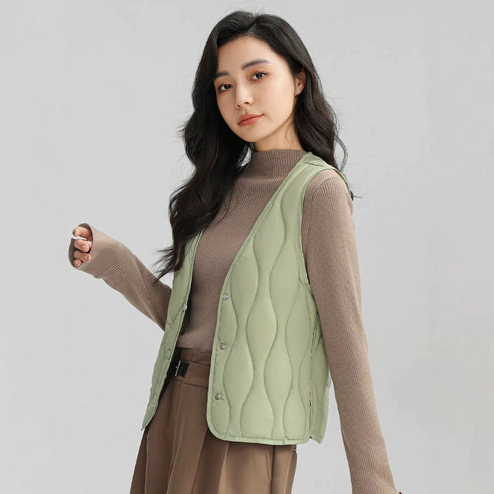Women Long Quilted Thermal Vest with Ergonomic Wave Quilting Mune Fashion