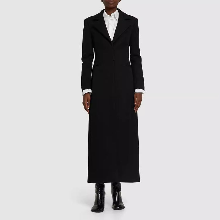 Women's Tailored Longline Coat with Notched Lapel and Single-Breasted Cut Mune Fashion