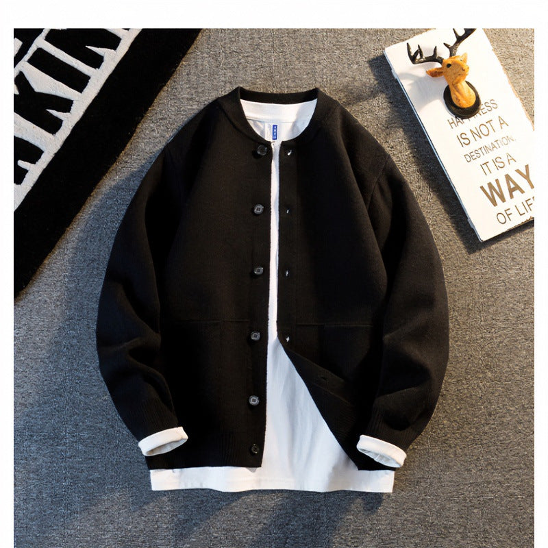 Unisex Fine Knit Cardigan with Round Neck, Patch Pockets and Ribbed Cuffs Mune Fashion