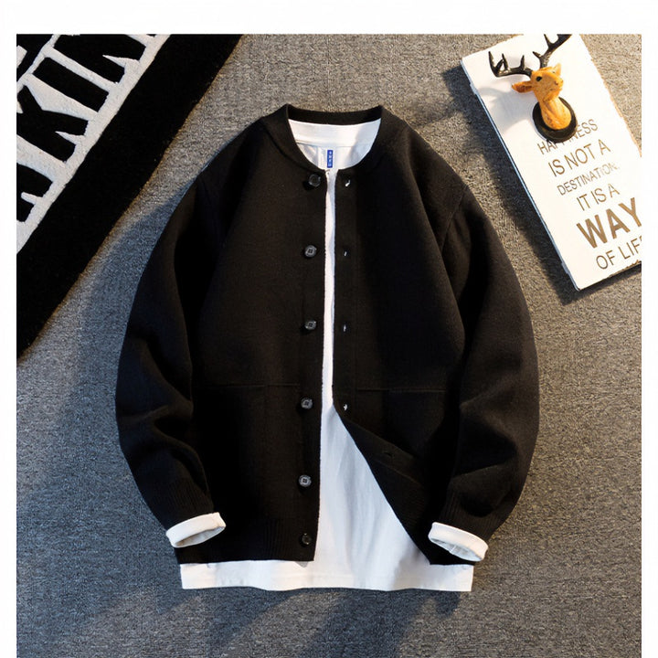Unisex Fine Knit Cardigan with Round Neck, Patch Pockets and Ribbed Cuffs Mune Fashion