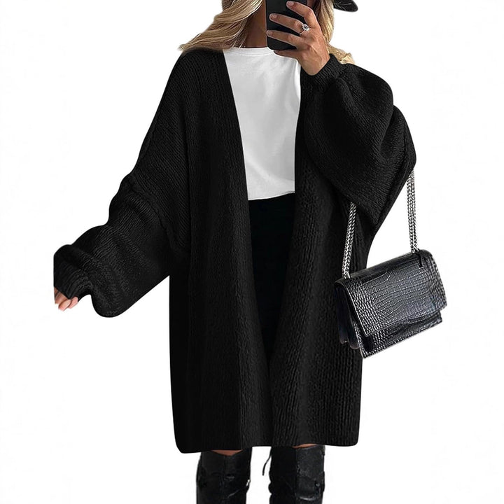 Women's Oversized Knit Cardigan with Wide Balloon Sleeves and Open Front Mune Fashion
