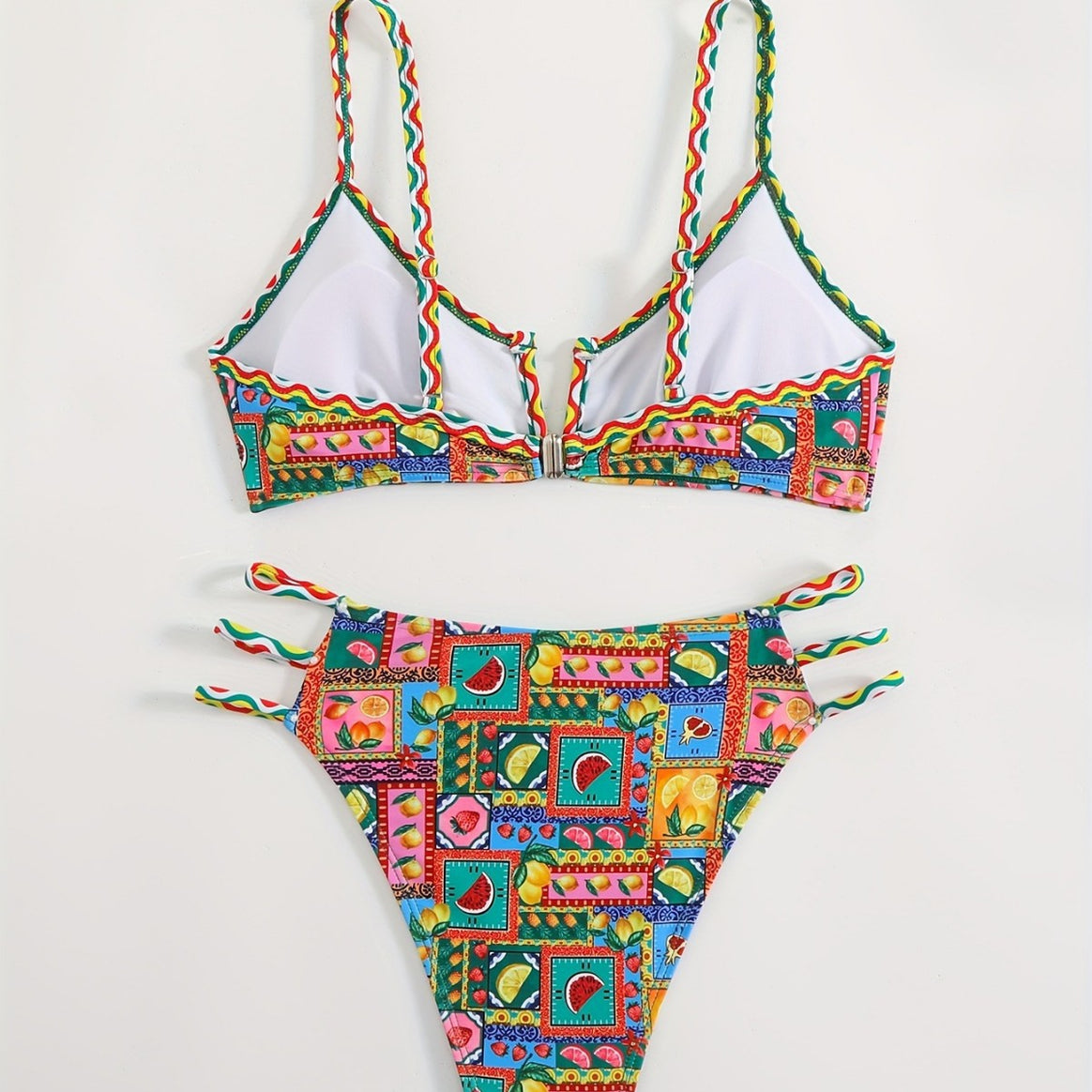 Women's bikini set with colorful fruit pattern and sophisticated strap details Mune Fashion