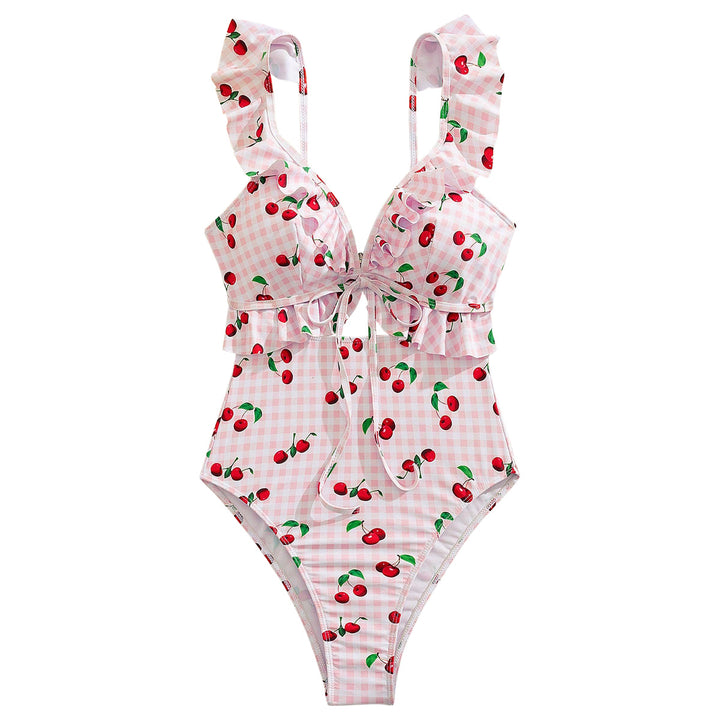 Women High-Waisted Bikini with Ruffles and Knot Mune Fashion
