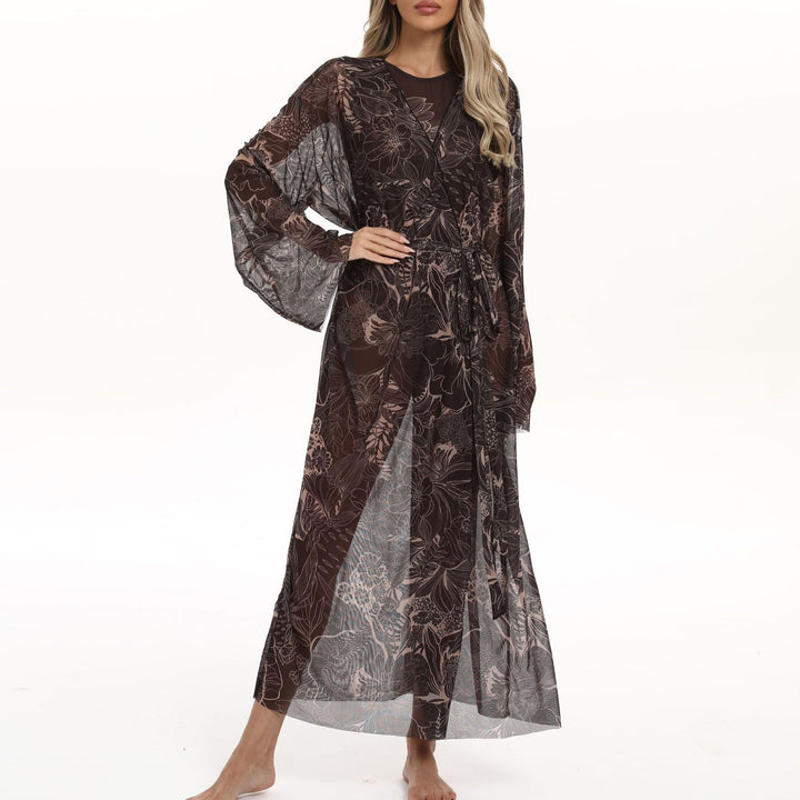 Women's Transparent Beach Kimono with Floral Patterns Mune Fashion