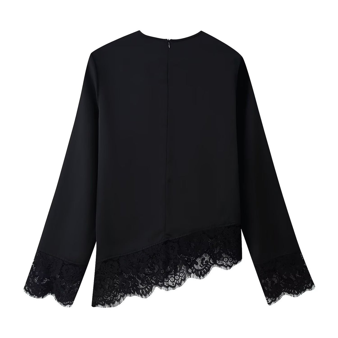 Women's 50+ elegant chiffon blouse with lace trim and waistband Mune Fashion