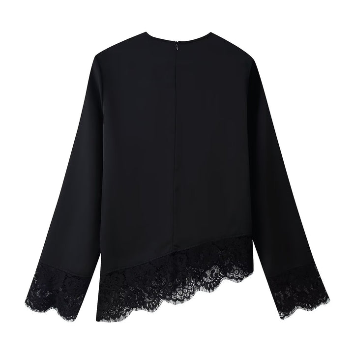 Women's 50+ elegant chiffon blouse with lace trim and waistband Mune Fashion