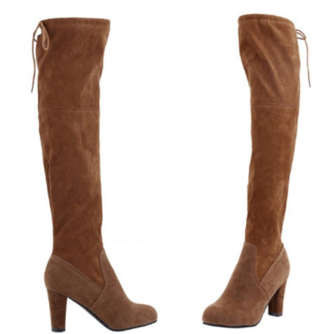 Women over-knee boots made of suede leather with elastic shaft and mid-high block heel Mune Fashion