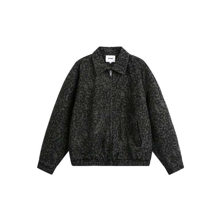 Unisex Lightly quilted Boxy jacket in denim look with tonal leopard print and elastic hem Mune Fashion