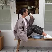 Ladies short-cut boxy blouson jacket made of wool blend with oversized shirt collar Mune Fashion