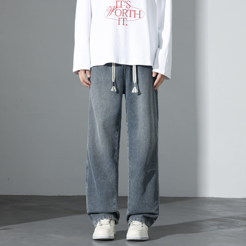 Men's Loose Vintage Denim Casual Pants with Drawstring and Relaxed Fit Mune Fashion