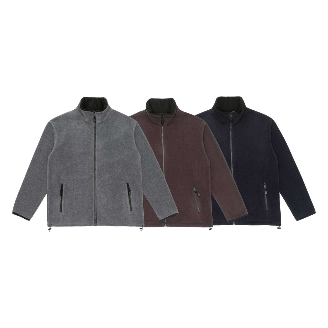 Unisex fleece jacket with stand-up collar, full-length zipper and drawstring hem Mune Fashion