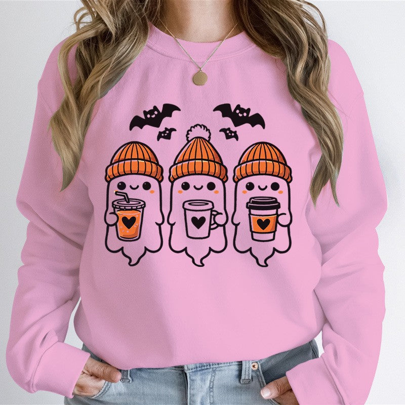Women's cozy Halloween graphic sweater with cute ghost motifs, round neck and soft cotton blend Mune Fashion