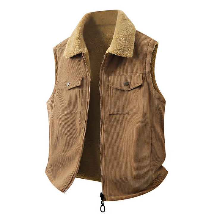 Men's cord waistcoat with teddy lining, stand-up collar and two-way zipper Mune Fashion