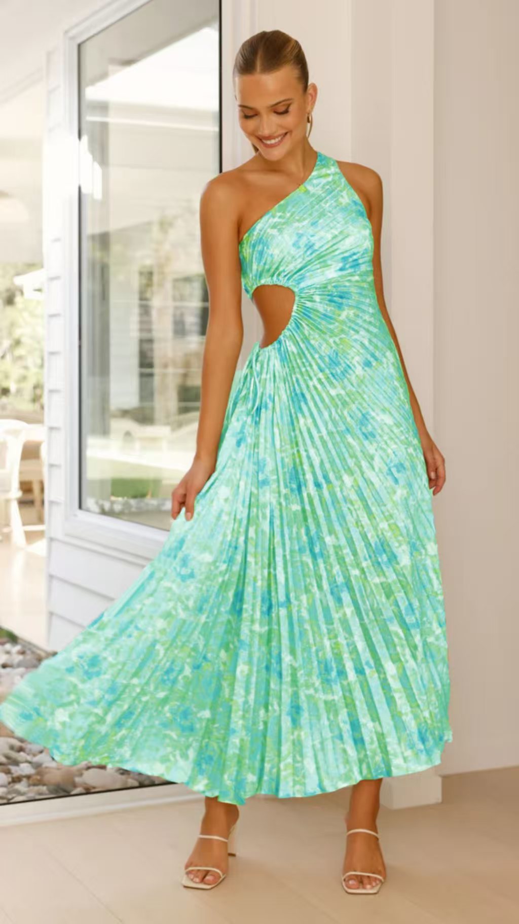 Women’s Maxi Dress with Refined Draping and Asymmetrical Design Mune Fashion