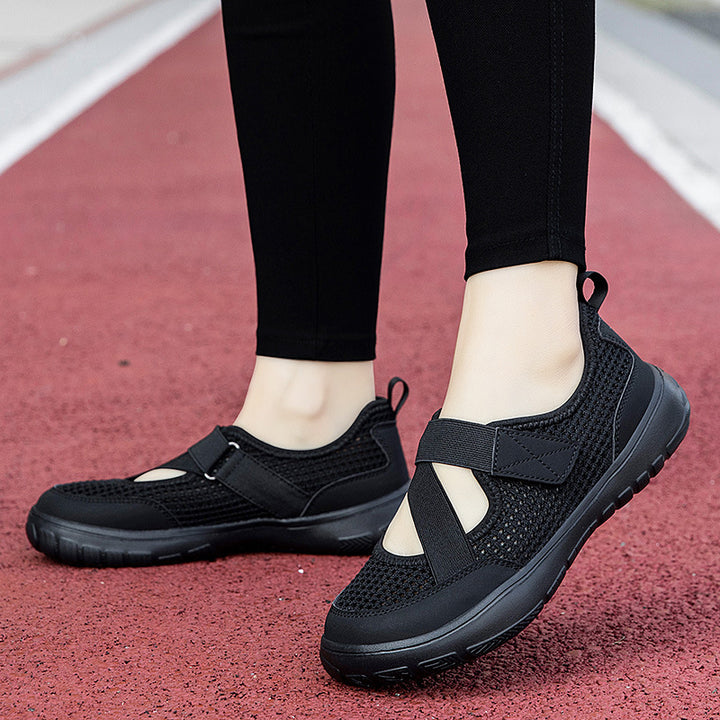 Ladies non-breathable knitted strap sneakers with Velcro fastener padded comfort sole and flexible profile outsole Mune Fashion