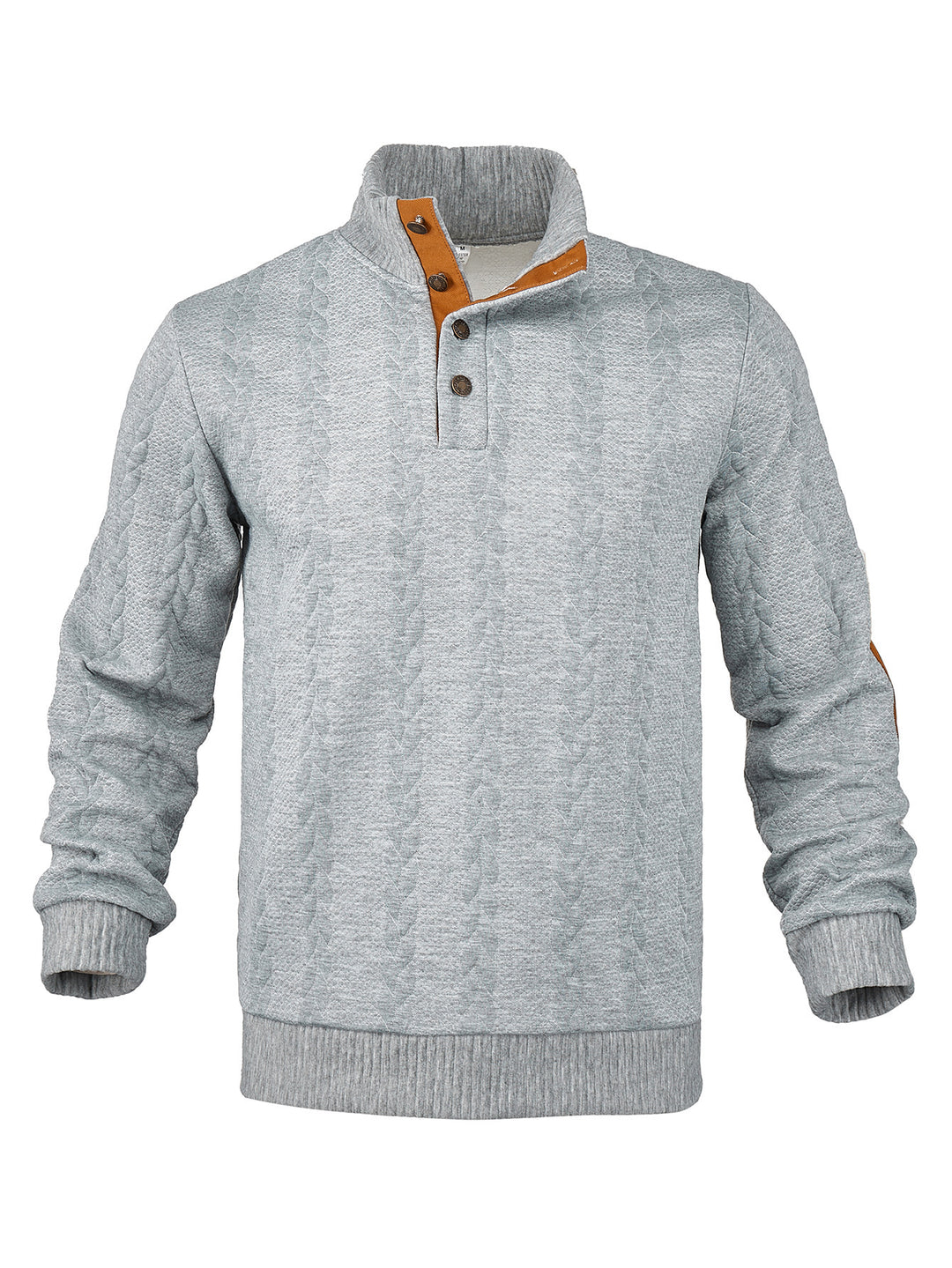 Men's Cable Knit Half Button Sweater with High Stand Collar and Suede Elbow Patches Mune Fashion
