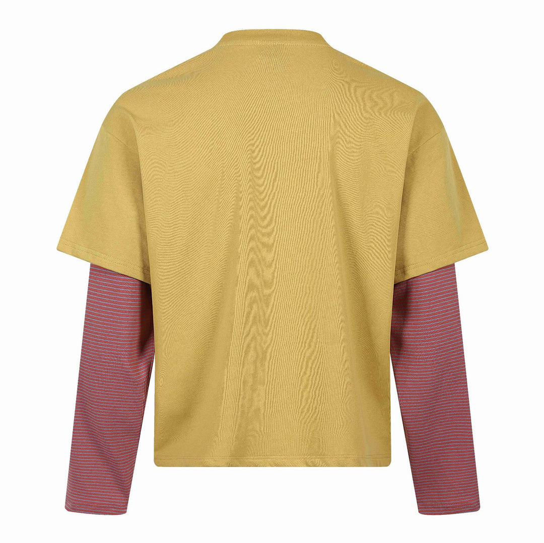 Unisex Layered Look Long Sleeve T-Shirt with Attached Short Sleeve Layer and Graphic Print Mune Fashion