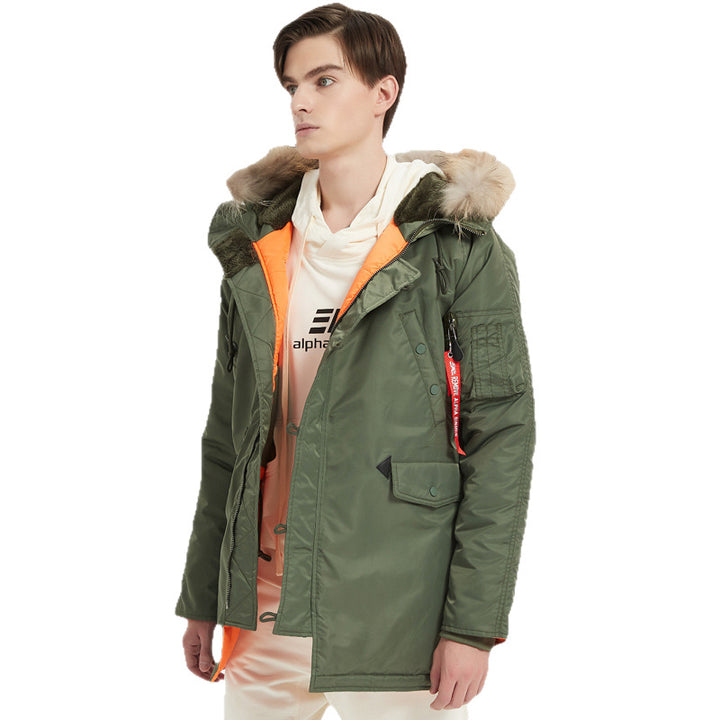 Men's expedition parka with detachable faux fur hood, thermal padding, and sleeve organizer Mune Fashion