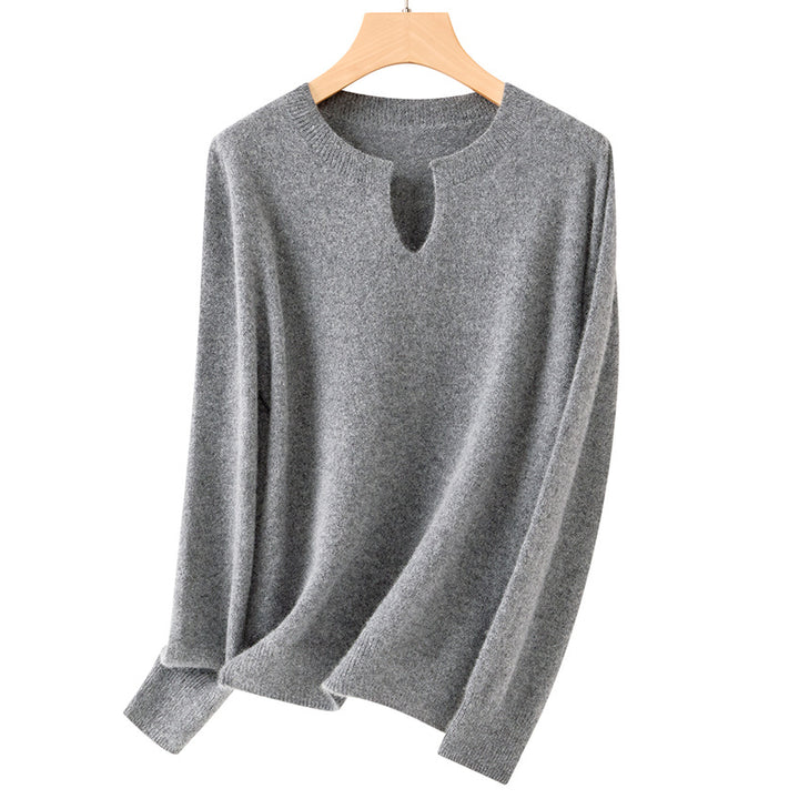 Women's Fine Fine Knit Pullover with Keyhole Neckline and Ribbed Finishes Mune Fashion