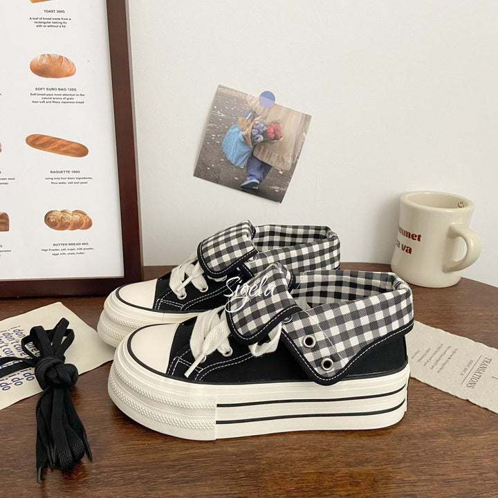 Women's Platform Sneakers with Adjustable Ankle Strap and Checked Lining Mune Fashion