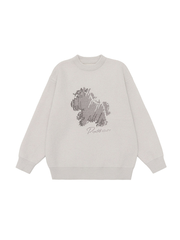 Damen Oversize-Strickpullover mit Jacquard-Hundemotiv und geripptem Saum Mune Fashion