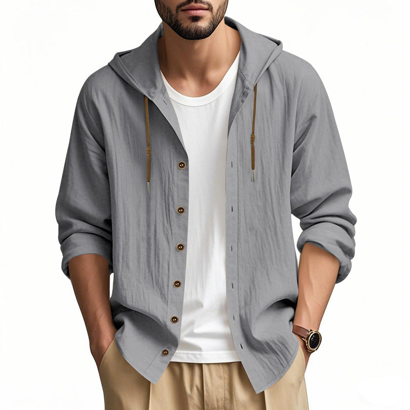 Men's lightweight hooded shirt jacket in linen look with full button placket Mune Fashion