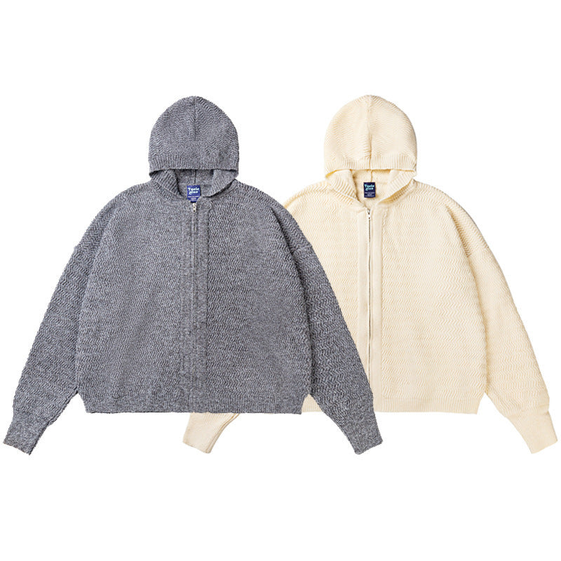 Unisex Knit Hooded Jacket with Textured Pattern and Full Zip Mune Fashion