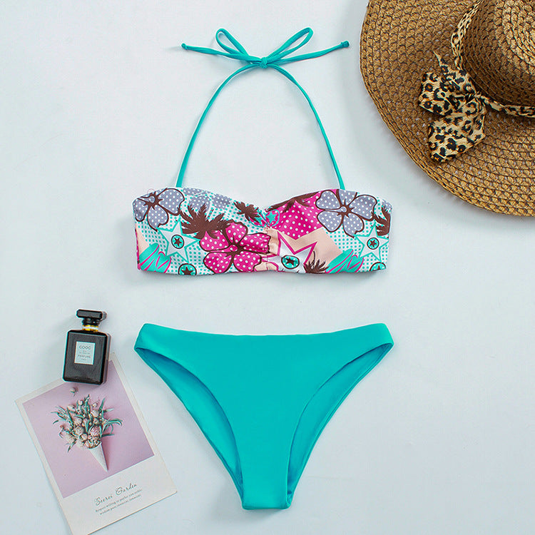 Women Bandeau Bikini with floral pattern and non-slip design Mune Fashion