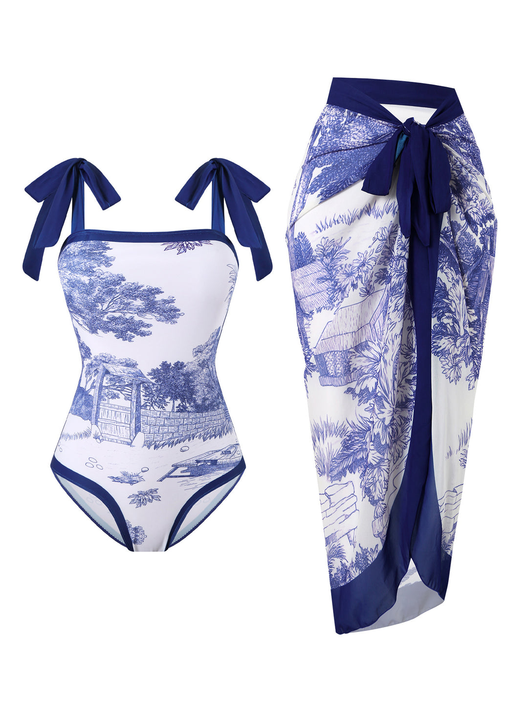 Women's swimsuit with floral design and transparent wrap skirt Mune Fashion