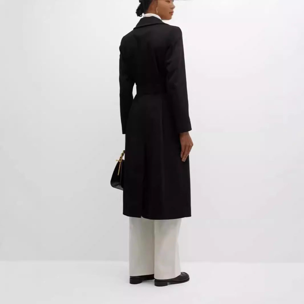 Women's Single-Breasted Mid-Length Coat in Clean-Cut with Waist Belt and Discreet Flap Pocket Mune Fashion