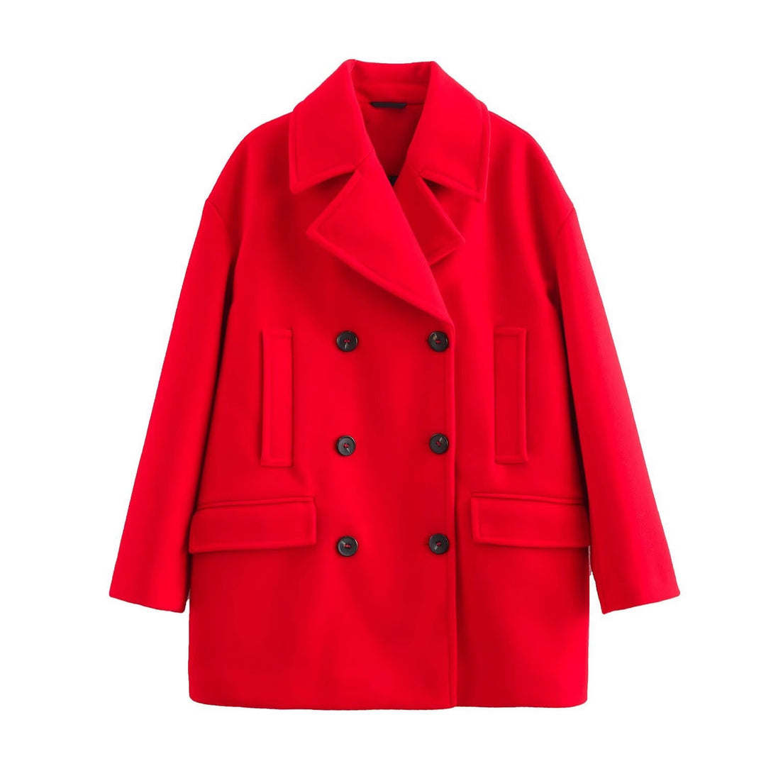Women's short coat in peacoat style with double-breasted closure and applied flap pockets Mune Fashion
