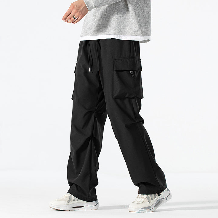 Men's Loose-Fitting Cargo Utility Pants with Drawstring Waist and Multiple Pockets Mune Fashion
