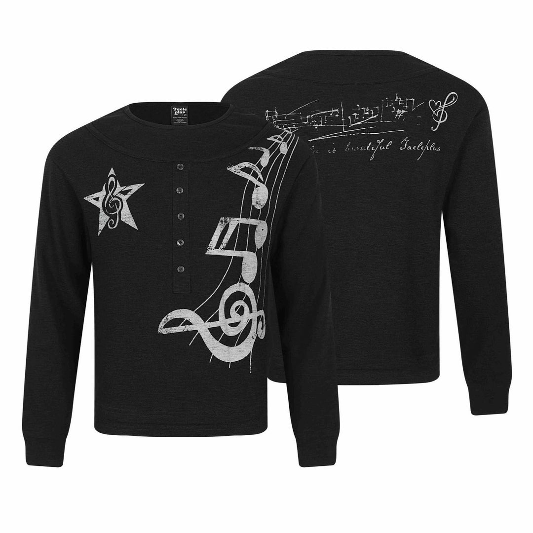 Women's long sleeve shirt in Henley style with musical print and round neckline Mune Fashion