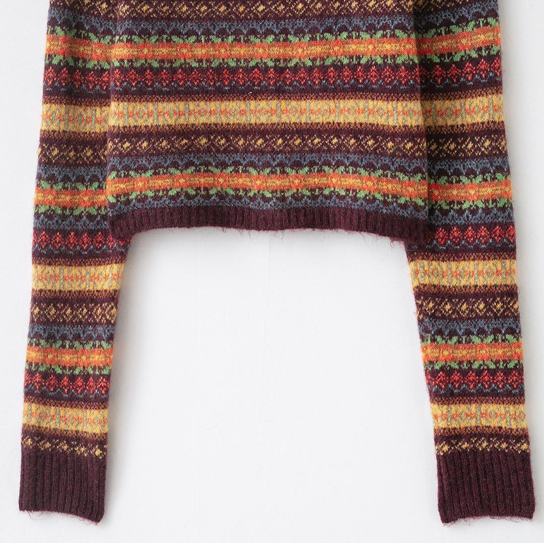 Women's Short-Cut Fair-Isle Cardigan with Round Neckline and Button Placket Mune Fashion