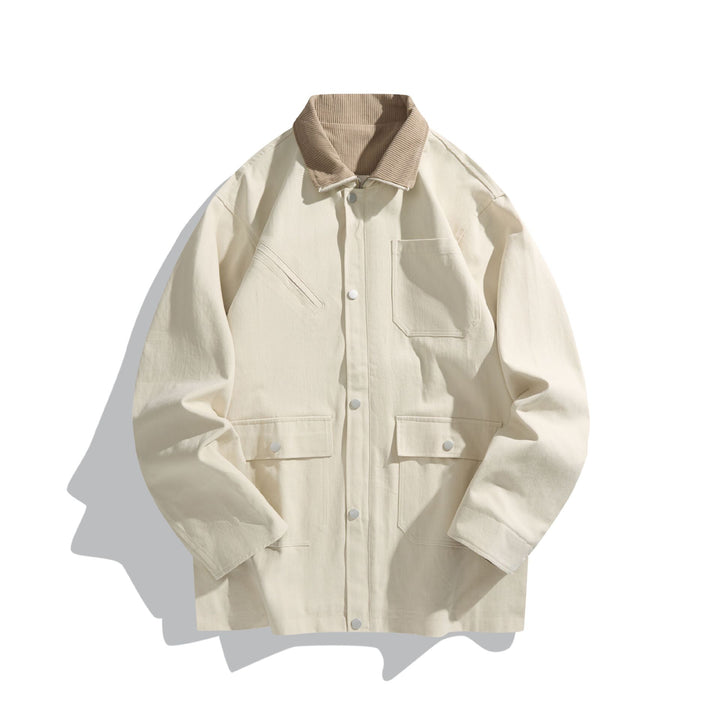 Unisex Short-Cut Boxy Canvas Jacket with Cord Collar, Snap Button Front and Utility Patch Pockets Mune Fashion