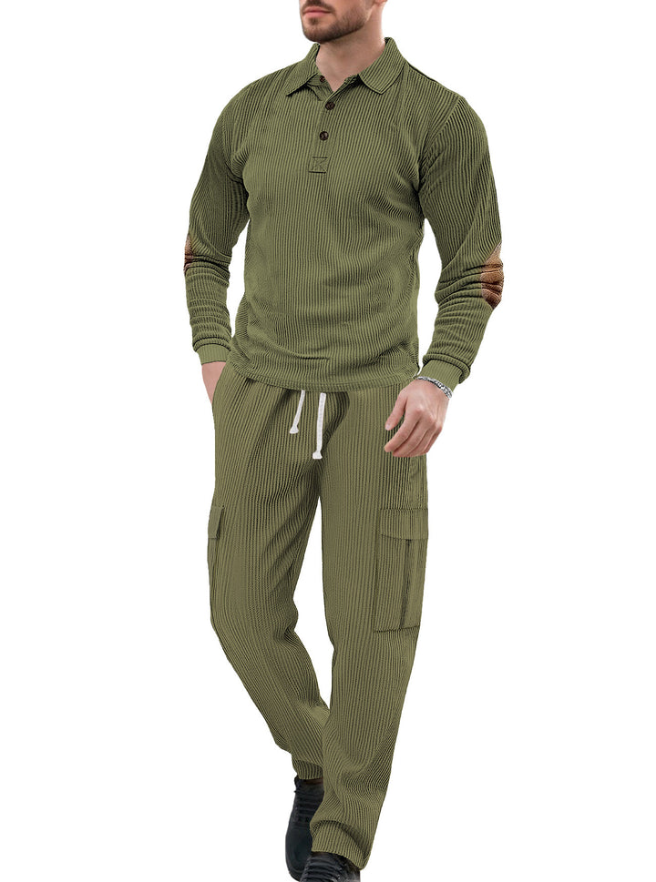 Men's nano ribbed lounge set with polo collar elbow patches and cargo pants Mune Fashion