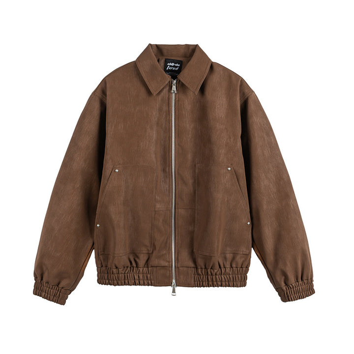 Men's leather-like blouson with shirt collar, two-way zipper, and elastic hem Mune Fashion