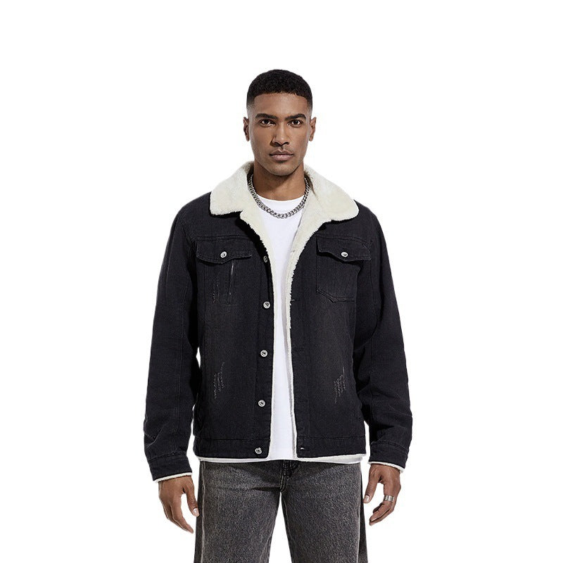 Men's Embossed Denim Jacket with Fleece Lining Mune Fashion