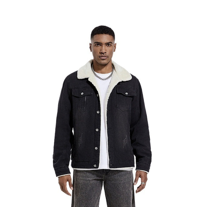 Men's Embossed Denim Jacket with Fleece Lining Mune Fashion
