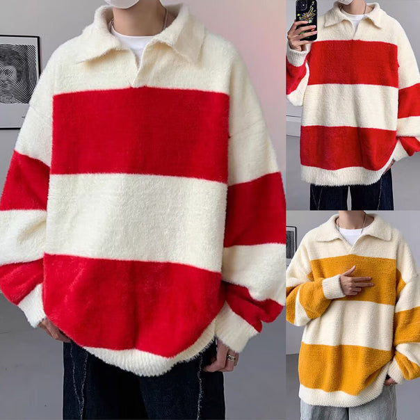 Men's Cozy Chunky Knit Sweater with Modern Stripes Mune Fashion