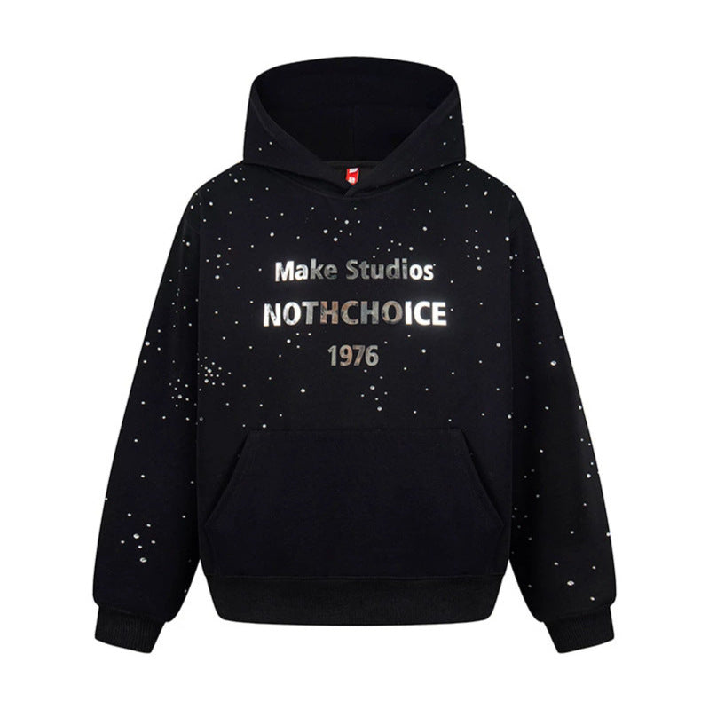 Women’s hoodie with statement print, metallic lettering and paint splatter look Mune Fashion