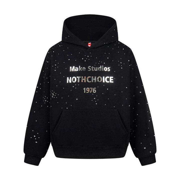 Women’s hoodie with statement print, metallic lettering and paint splatter look Mune Fashion