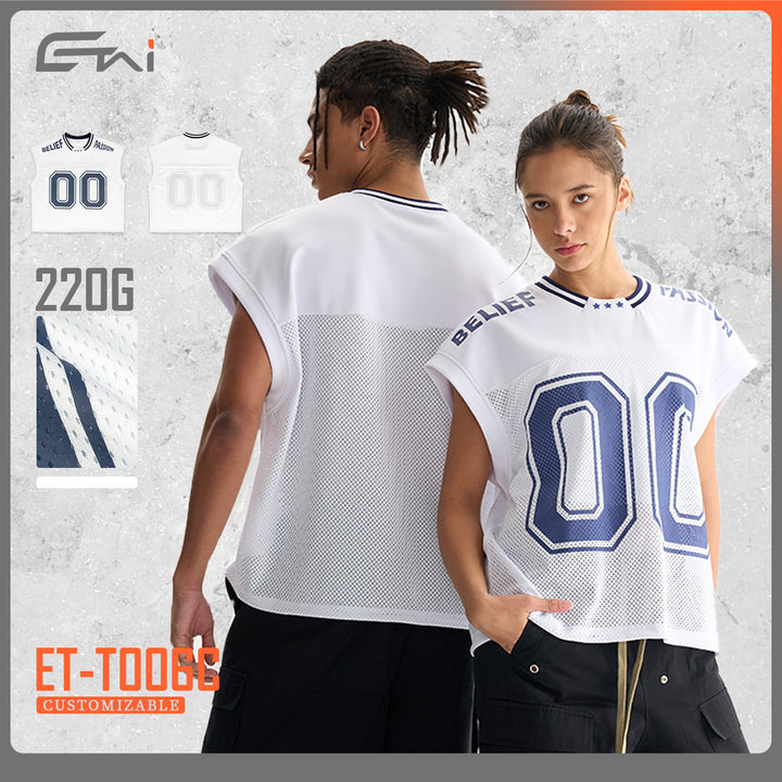 Unisex Breathable Mesh Sports Top Without Sleeves with Ribbed Polo Collar Mune Fashion